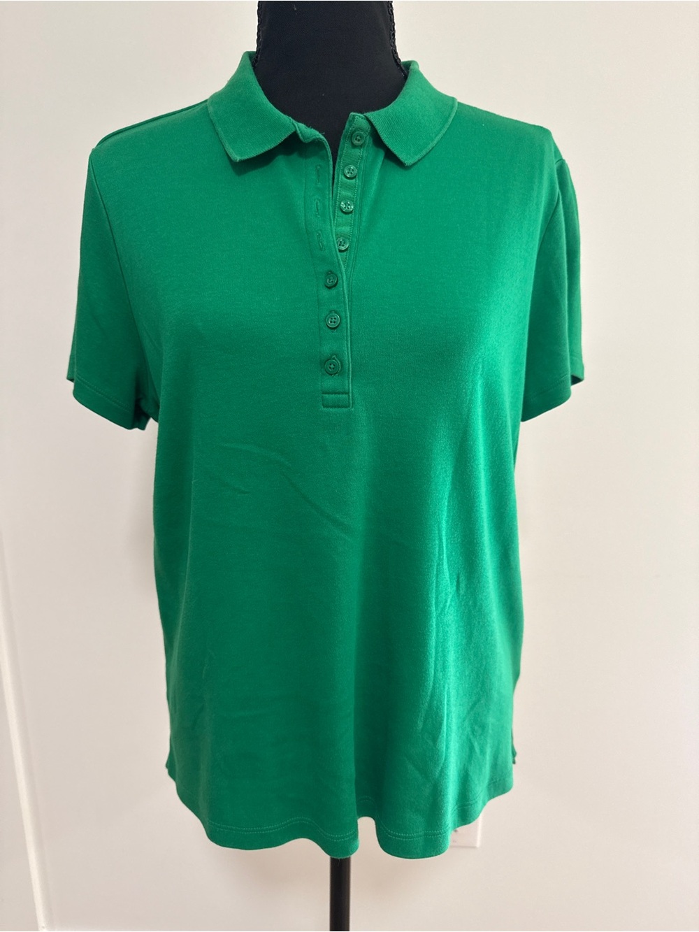 3 for $25 Lands’ End 100% Cotton Polo Shirt L Green Short Sleeve Button Front